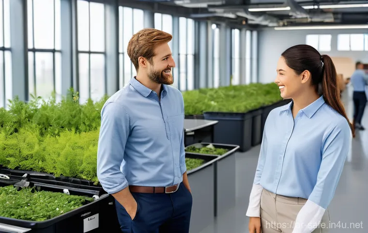 산업안전분야에서의 환경 친화적 접근 - A highly detailed, wide-angle shot of a cutting-edge, eco-friendly factory interior. Sunlight stream... 산업안전분야에서의 환경 친화적 접근 - A highly detailed, wide-angle shot of a cutting-edge, eco-friendly factory interior. Sunlight stream...