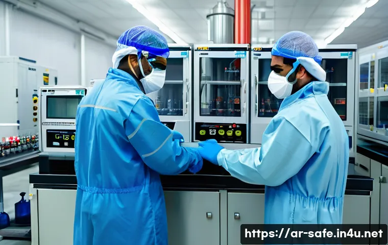 산업안전기사와 화학물질 안전 관리 - A detailed industrial laboratory scene in a modern Middle Eastern factory, showing diverse workers w...